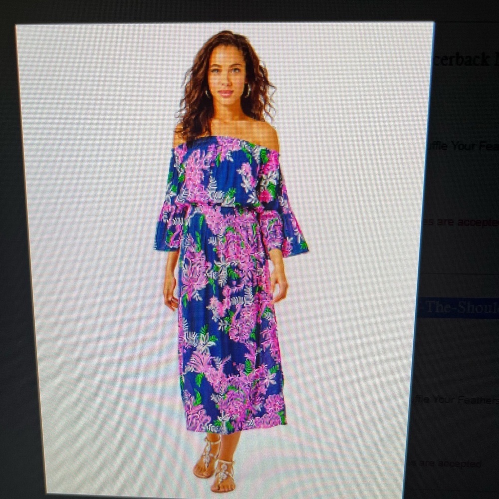 NWT Lilly Pulitzer Ravyn Off the Shoulder Midi Dress Size Large  Navy Pink